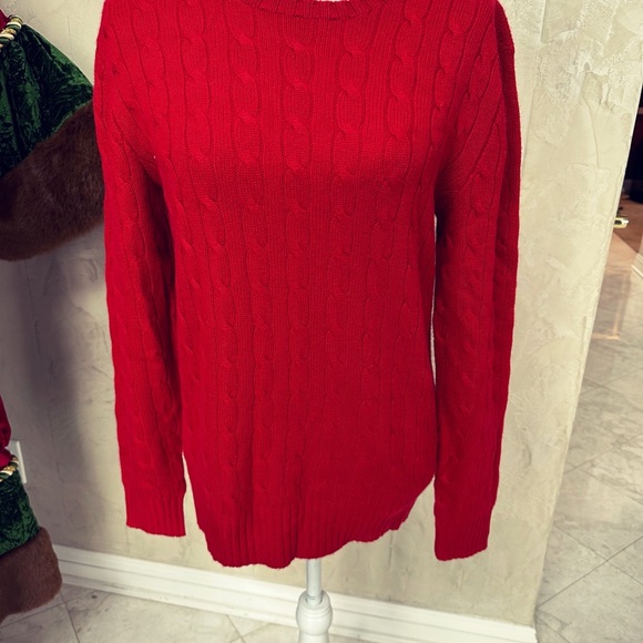 NWT Polo by Ralph Lauren Vibrant Red Crew Neck Sweater with Ribbed Texture